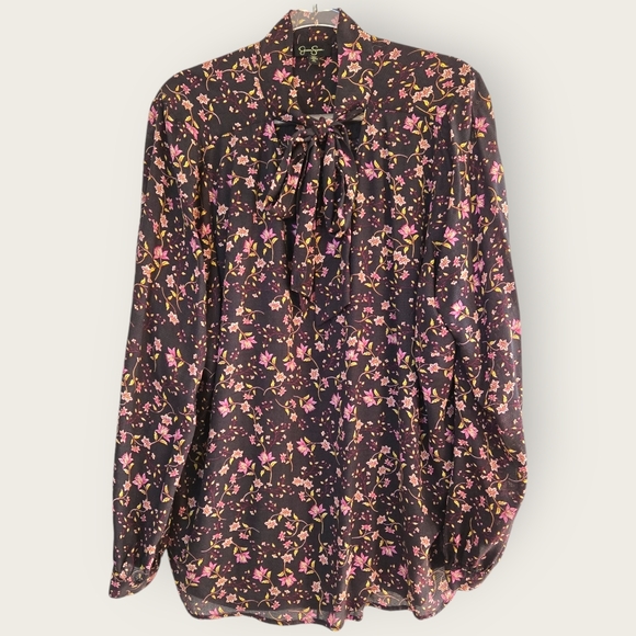 Jessica Simpson Tops - Jessica Simpson Blouse Size 3x Dark Floral Popover Black Pink Whimsigoth Fairy